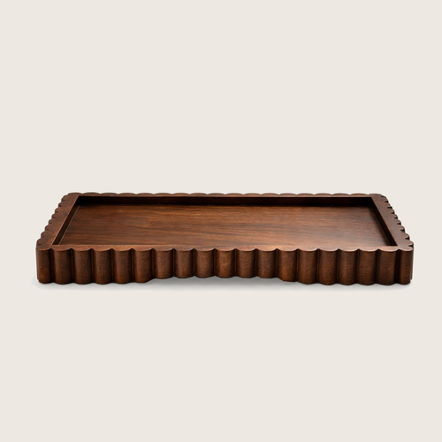 Wooden marble tray with fluted edge 