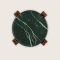 Indian Green Marble serving plate set on a solid wooden base,