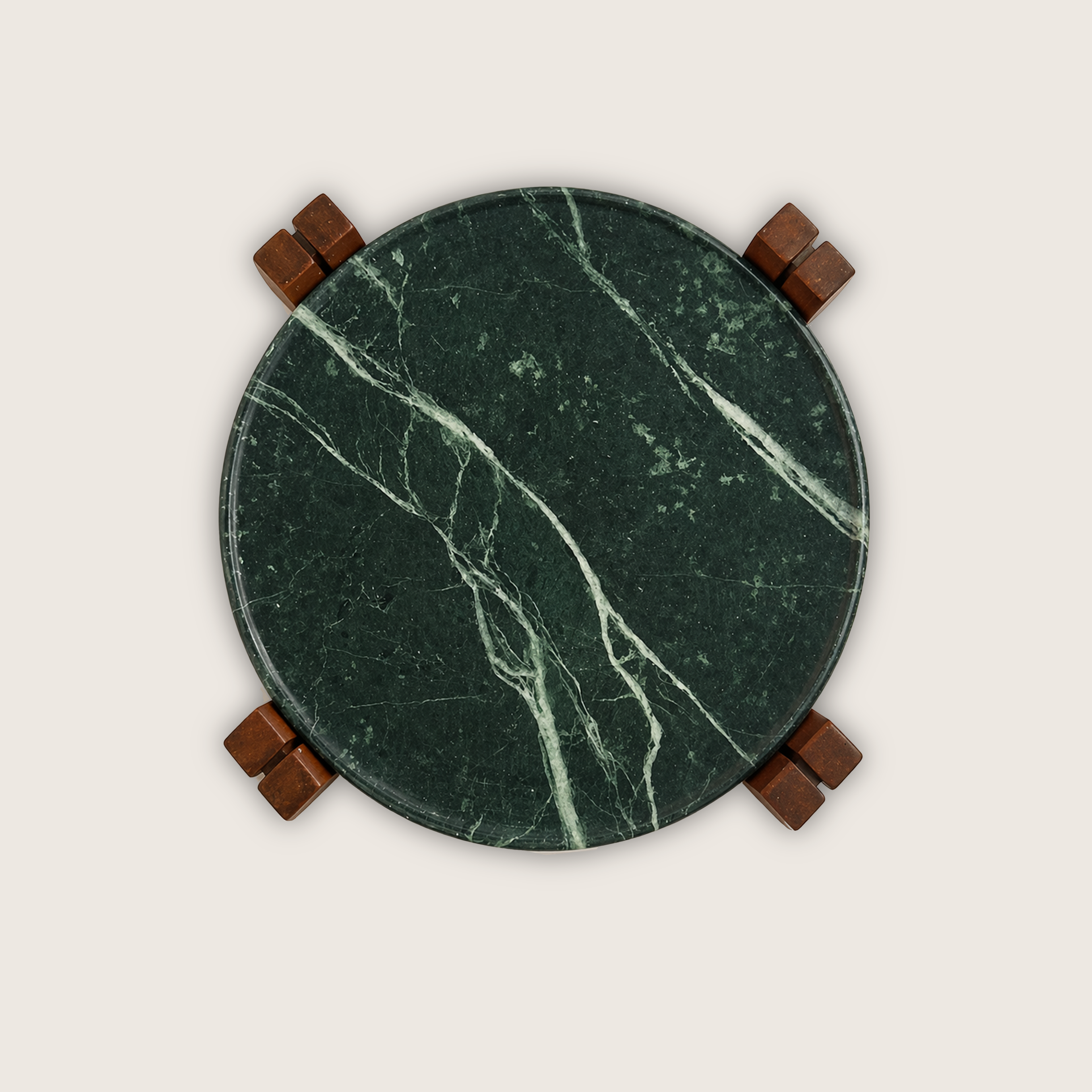Indian Green Marble serving plate set on a solid wooden base,