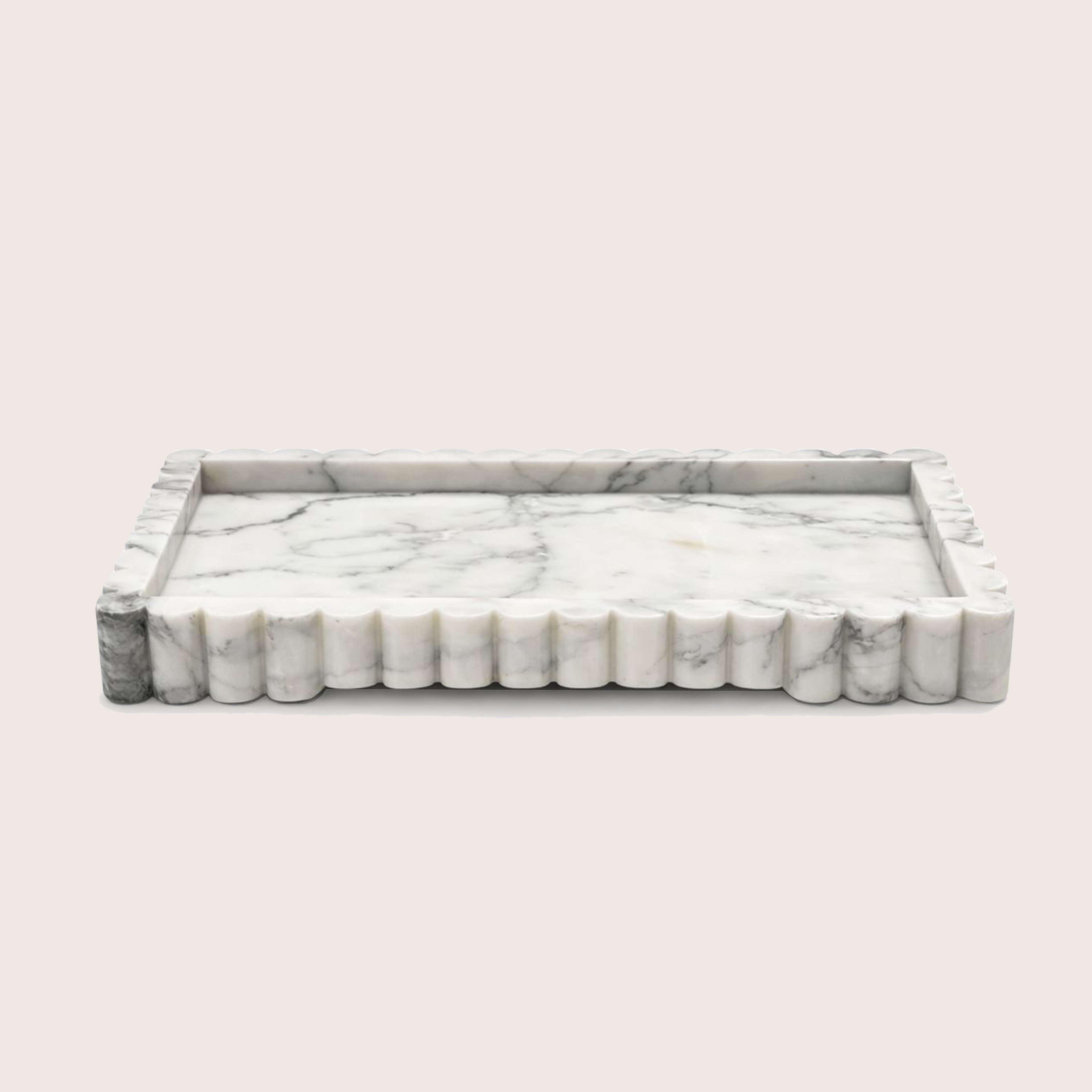 Wooden marble tray with fluted edge 